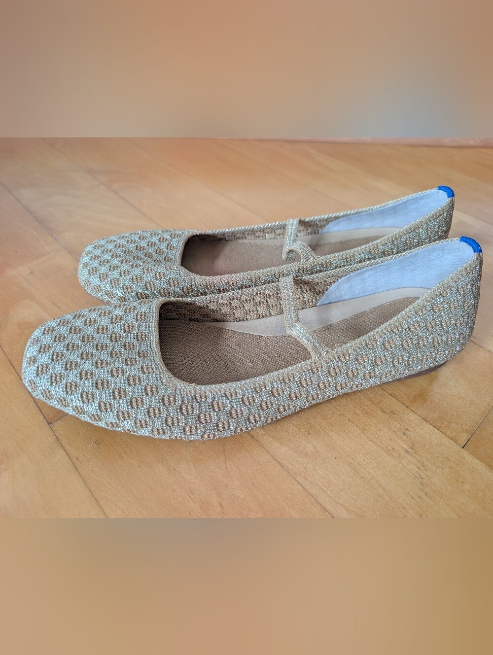 New Rothys Ballet Flats Gold Tan Checker 9